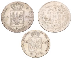 German States. Prussia. Friedrich Wilhelm. Lot (3) 1/3 Reichsmark & 4 Grosschen. 1772, 1792, 1805. VF - XF.