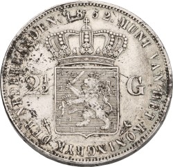 2½ Gulden. Willem III. 1852 Met punt tussen IP. Prachtig.