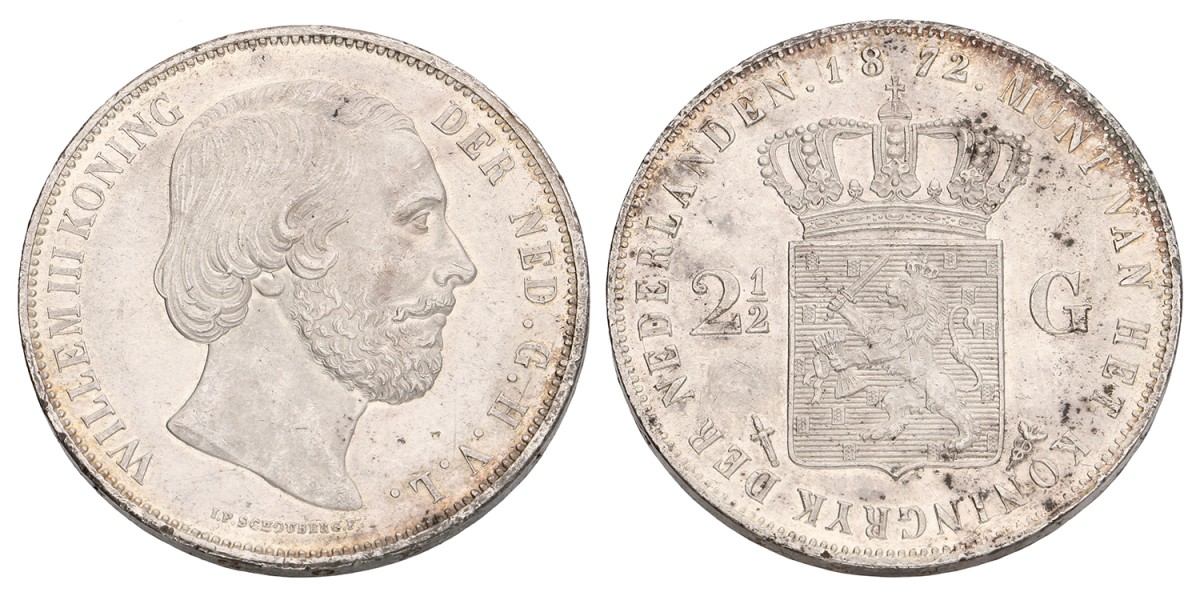 2½ Gulden. Willem III. 1872. Prachtig.