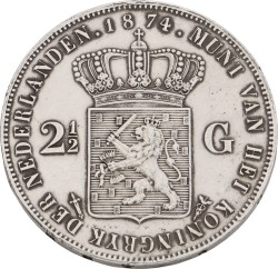 2½ Gulden. Willem III. 1874. Prachtig +.