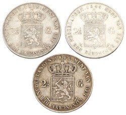 Lot (3) 2½ Gulden. Willem II. Gemiddeld Zeer Fraai.