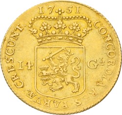 Gouden rijder van 14 gulden. Holland. 1751. Prachtig -.