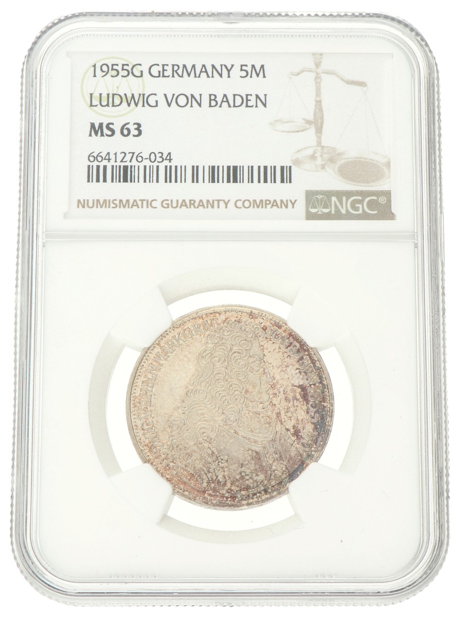 Germany. BRD. 5 Mark - Türkenlouis, Lüdwig von Baden. 1955 G. MS 63.