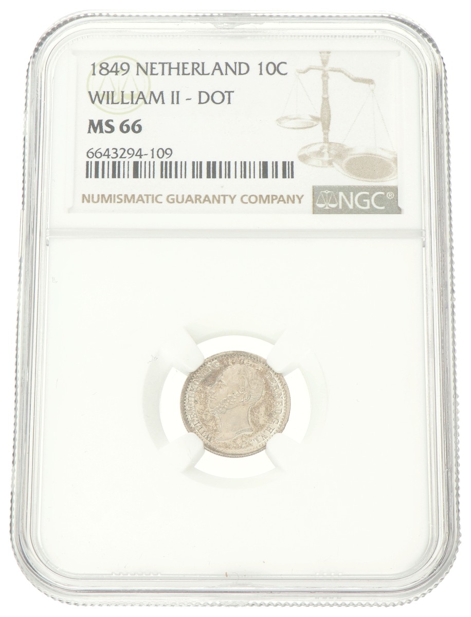 10 Cent. Willem II. 1849 Met punt. MS 66.