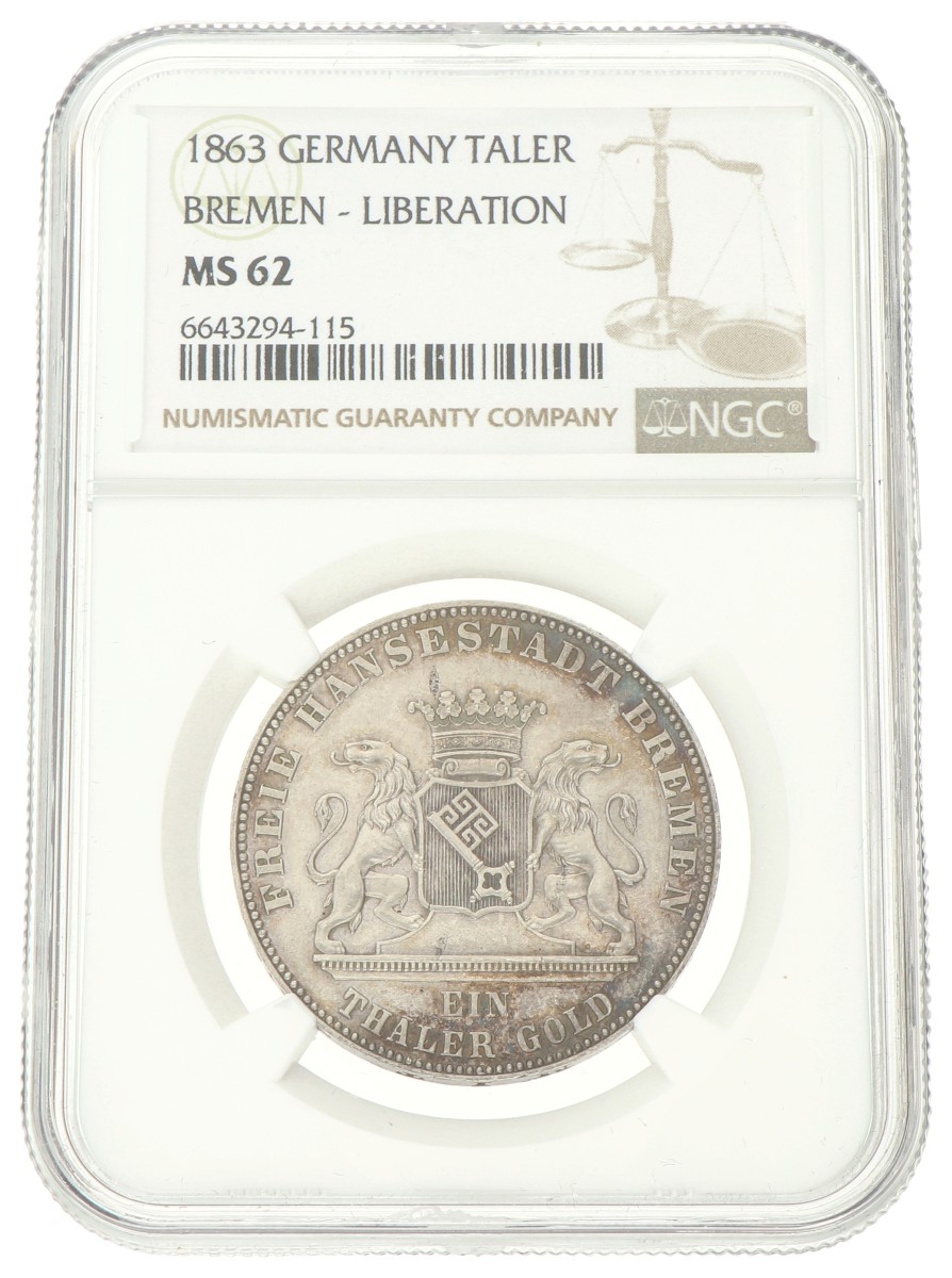 German states. Bremen. Thaler - 50th anniversary of the German campaign. 1863. MS 62.