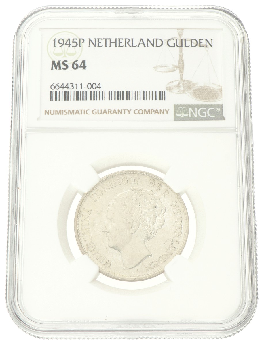 1 Gulden. Wilhelmina. 1945P. MS 64.