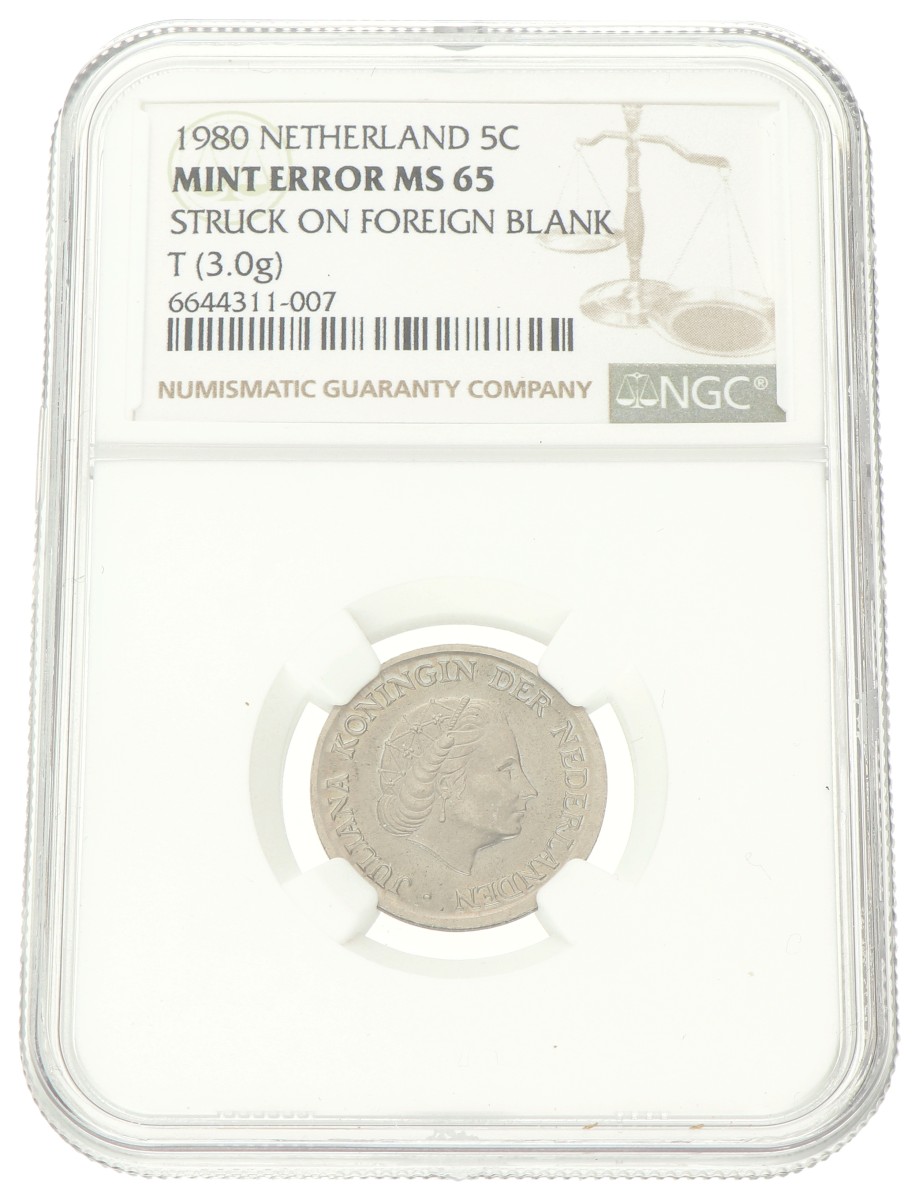 5 Cent - Misslag. Juliana. 1980. MS 65.