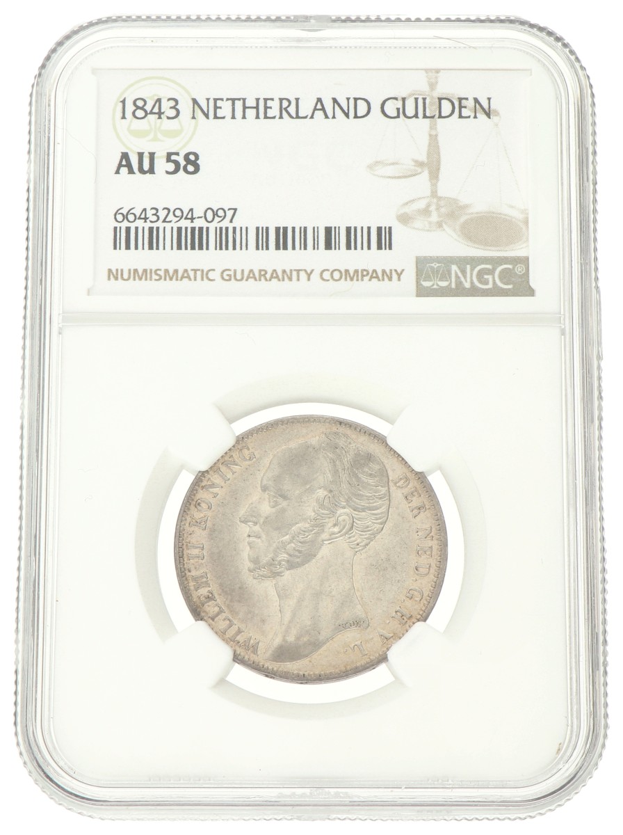 1 Gulden. Willem II. 1843. AU 58.