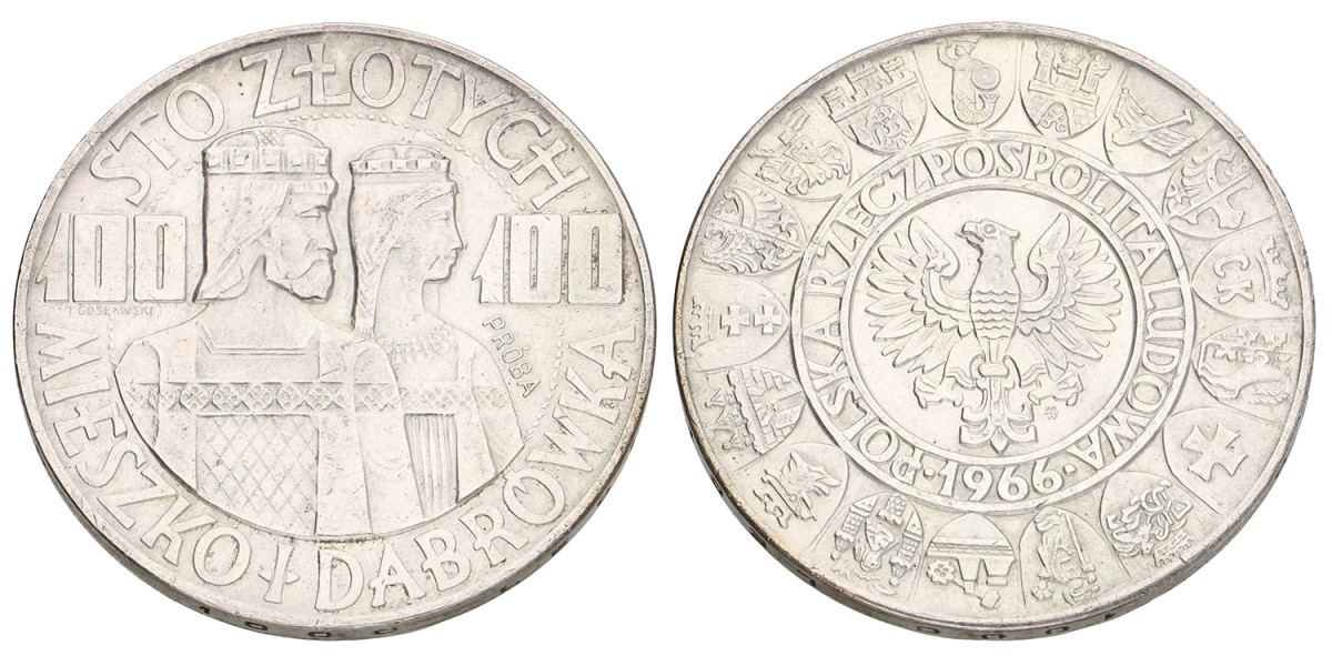 Poland. 100 Zlotych - Polish Millennium bust, Proba. 1966. AUnc.