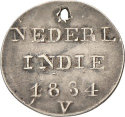 1 Cent - Afslag in zilver. Nederlands-Indië. Willem I. 1834 V. Prachtig.