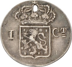 1 Cent - Afslag in zilver. Nederlands-Indië. Willem I. 1834 V. Prachtig.