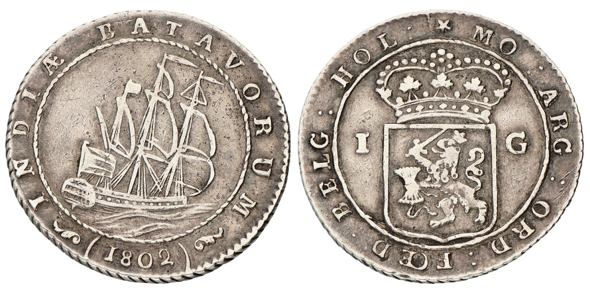 1 Gulden. Nederlands-Indië. 1802. Zeer Fraai -.