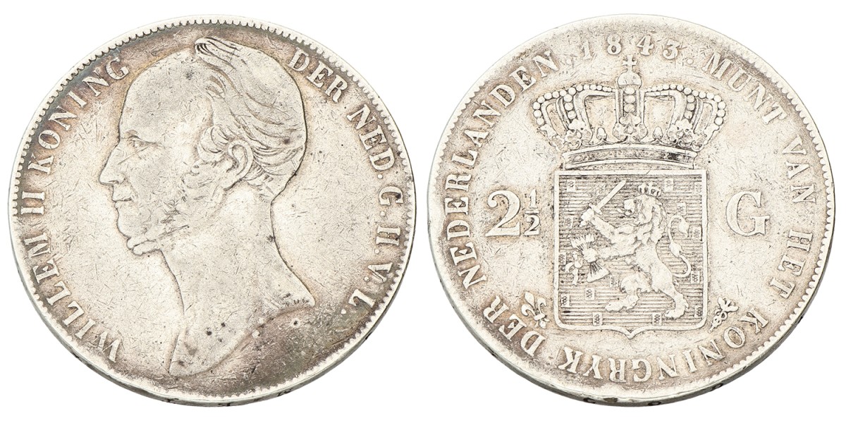 2½ Gulden. Willem II. 1843. VF -