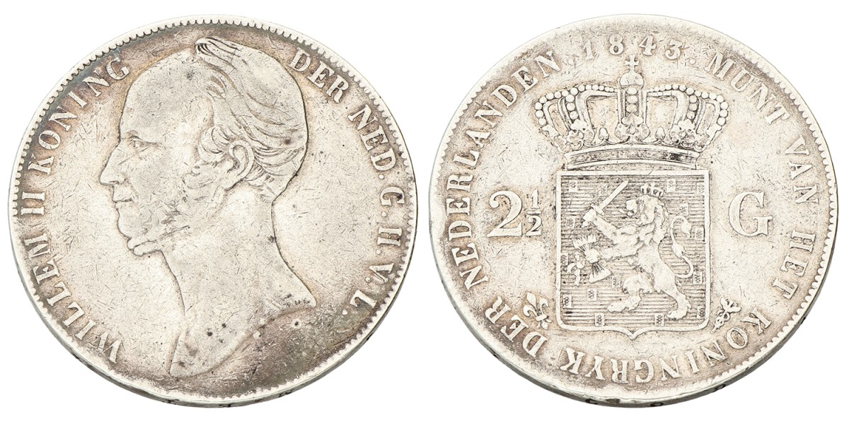 2½ Gulden. Willem II. 1843. Zeer Fraai -.