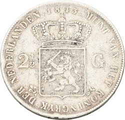 2½ Gulden. Willem II. 1843. VF -