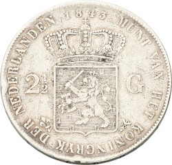 2½ Gulden. Willem II. 1843. Zeer Fraai -.