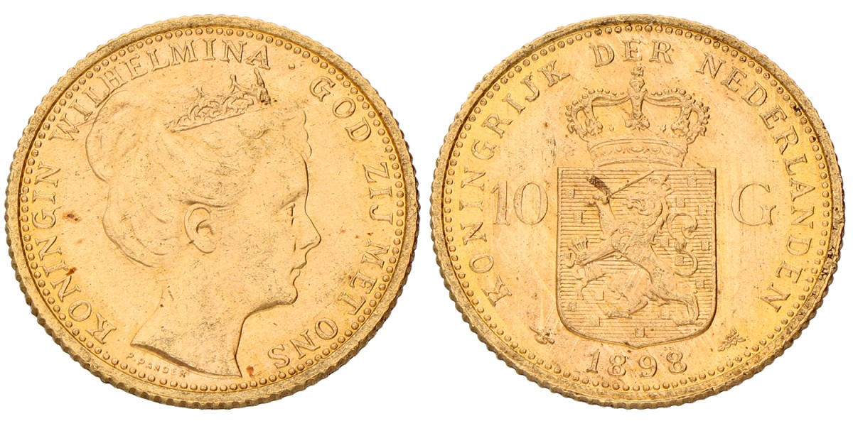 10 Gulden. Wilhelmina. 1898 With dot. VF / XF.
