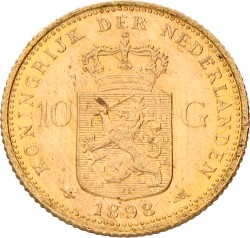 10 Gulden. Wilhelmina. 1898 With dot. VF / XF.