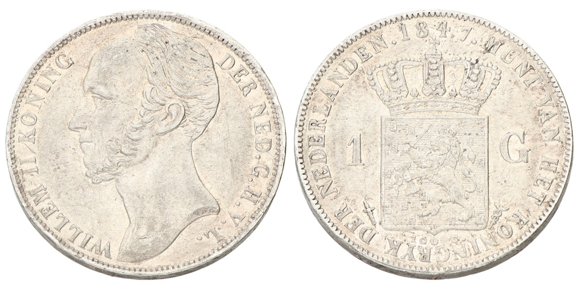 1 Gulden. Willem II. 1847. Prachtig +.