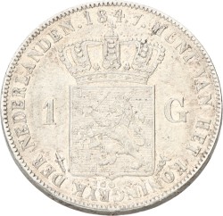 1 Gulden. Willem II. 1847. Prachtig +.