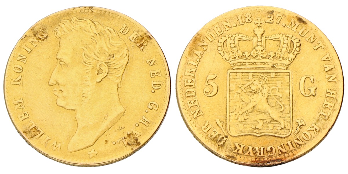 5 Gulden. Willem I. 1827 U. Zeer Fraai.