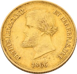 Brazil. Empire. Pedro II. 10000 Reis. 1866. XF -.