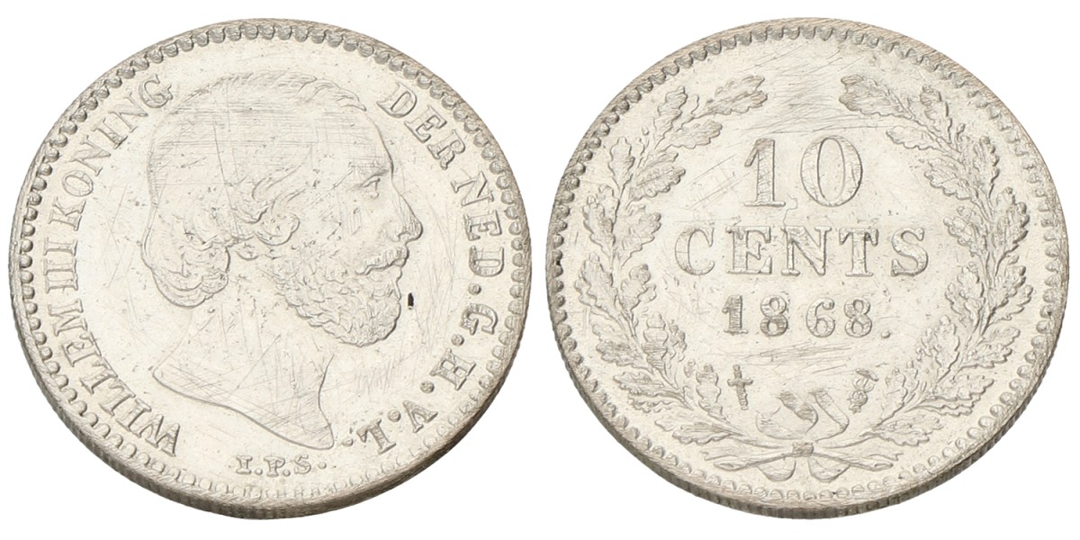 10 Cent. Willem III. 1868. Zeer Fraai / Prachtig.