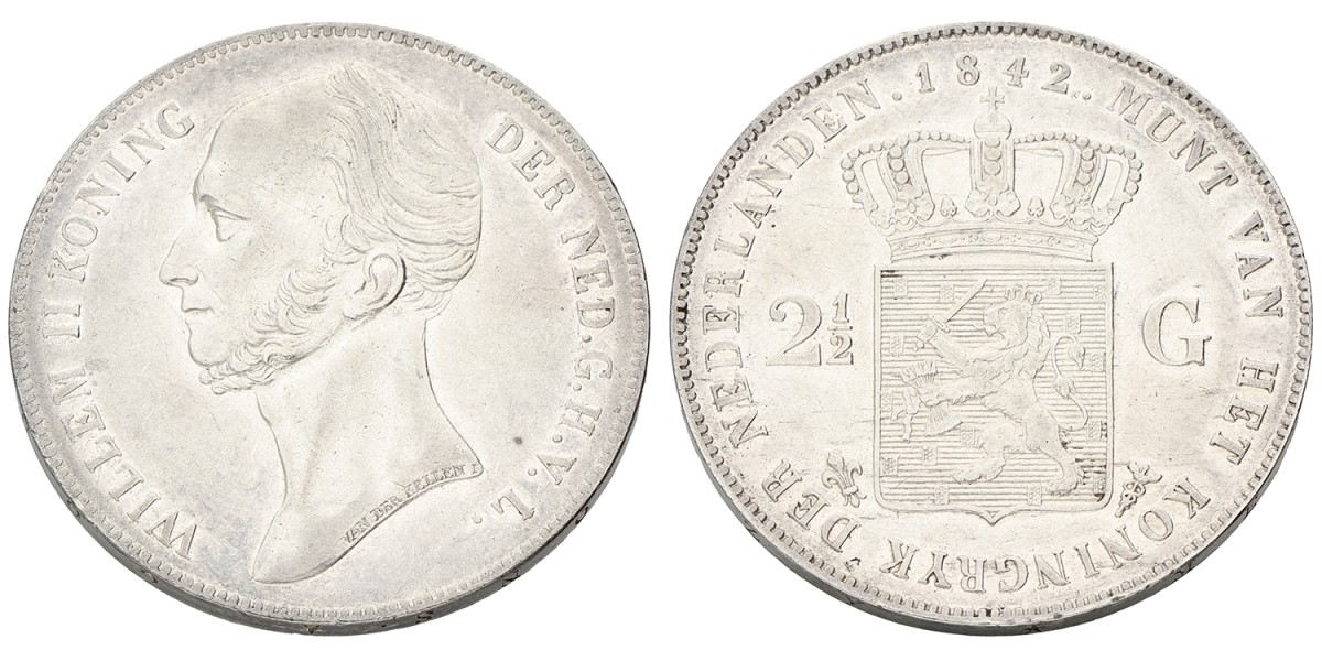 2½ Gulden. Willem II. 1842. Prachtig -.