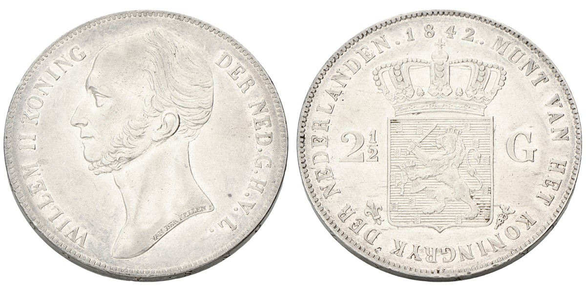 2½ Gulden. Willem II. 1842. Prachtig -.