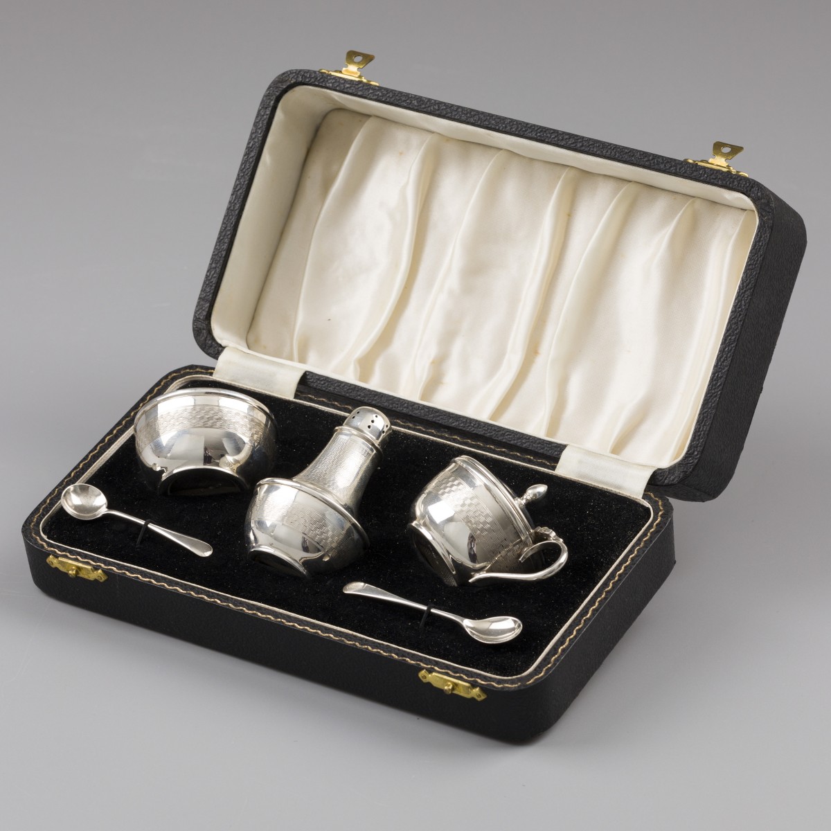 Menage set (5), Joseph Gloster, Birmingham 1954, zilver.