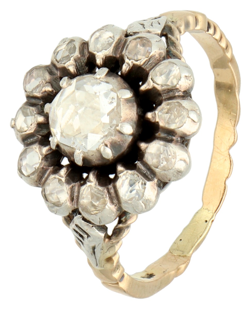 14K Geelgouden rozet ring met roos geslepen diamant.