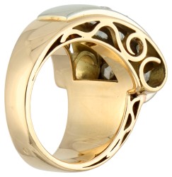 18K Geelgouden asymmetrische retro ring met roos diamant.