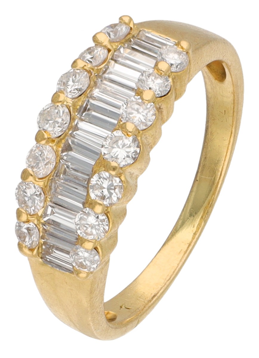 18K Geelgouden demi-alliance ring bezet met ca. 0.42 ct. diamant.