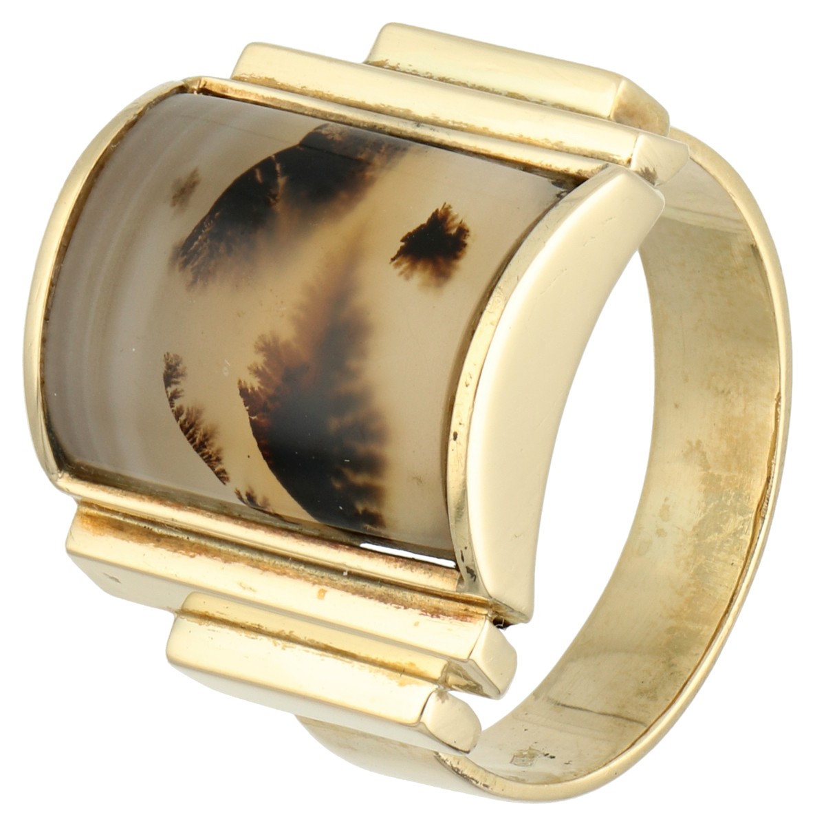 14K Geelgouden design ring met mos agaat.