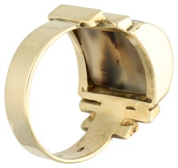 14K Geelgouden design ring met mos agaat.