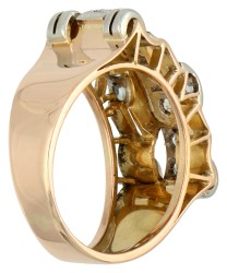 18K Geelgouden retro ring met divers slijpsel diamant