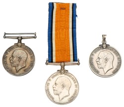 Great Britain. Lot (3) Military medal 1914 - 1918 (1 with ribbon) - Given to 118929 GNR. J. H. Hoskins R. A., 2104 PTE. A.E. Rutland Norf. R. & Belgian agent H. Depas.