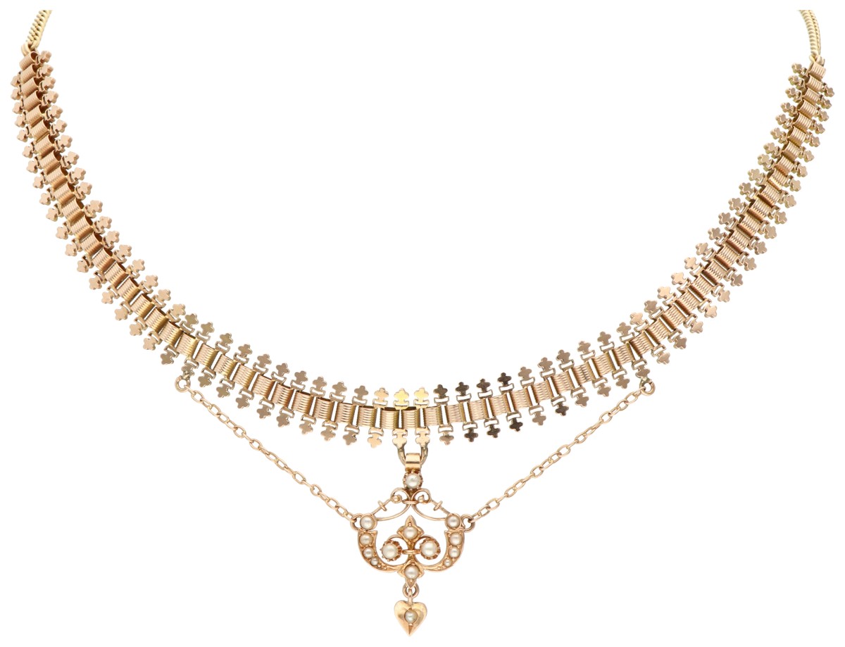 14K Roségouden collier met fantasieschakel en hanger