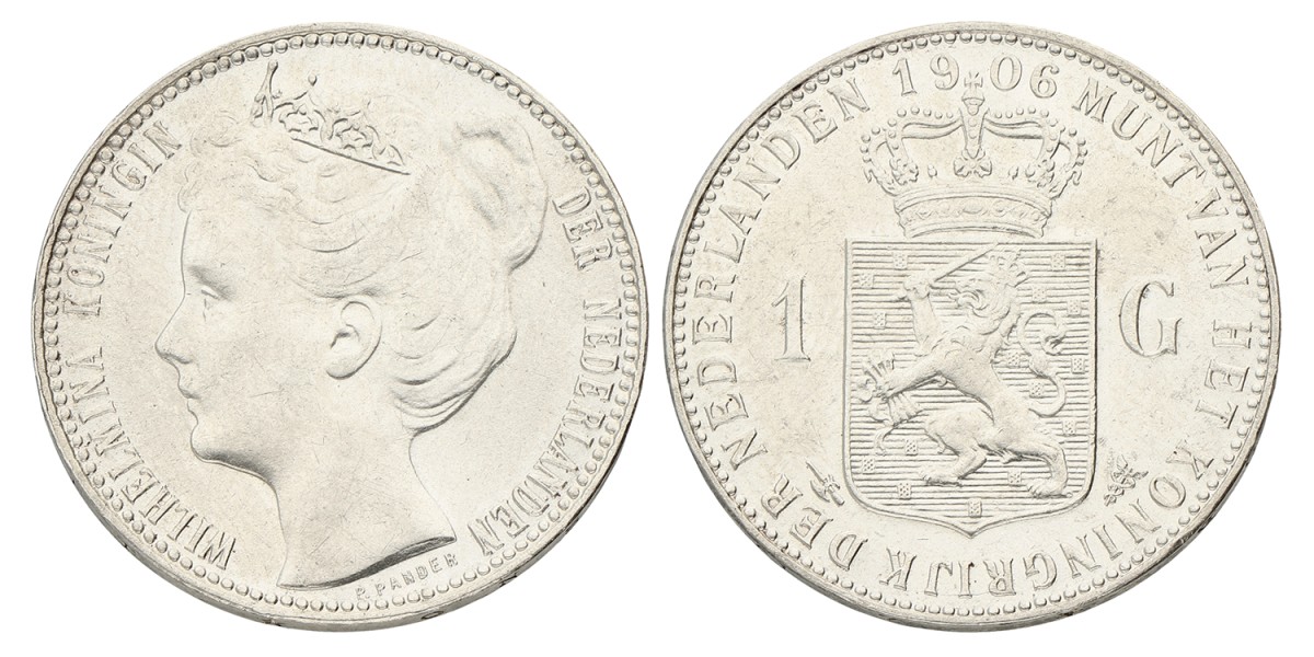 1 Gulden. Wilhelmina. 1906. Prachtig / UNC.