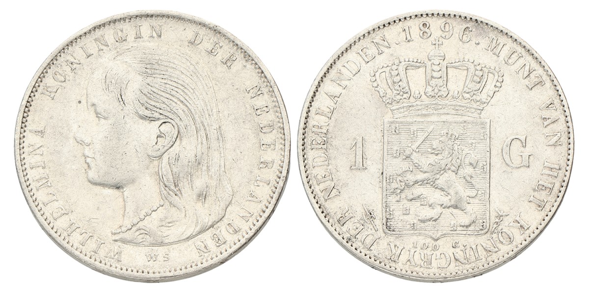 1 Gulden. Wilhelmina. 1896. Zeer Fraai / Prachtig.