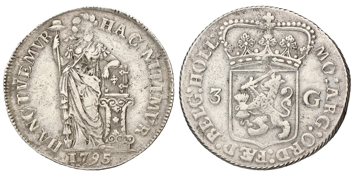 3 Gulden - Generaliteits. Holland. 1795. Zeer Fraai +.