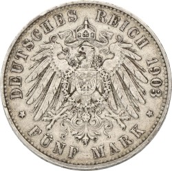 German states. Saxony. Georg. 5 Mark. 1903 E. VF +.