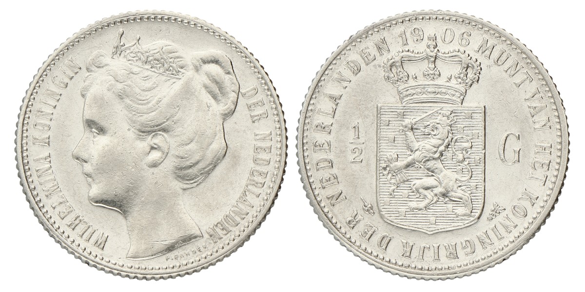 ½ Gulden. Wilhelmina. 1906. AUnc.