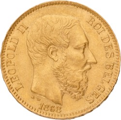 Belgium. Leopold I. 20 Francs. 1868. AUnc.
