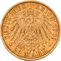 German states. Saxony. George I. 20 Mark. 1903. XF +.