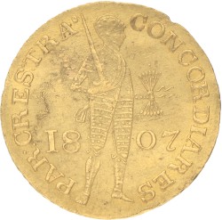 Gouden dukaat. Lodewijk Napoleon. 1807. Zeer Fraai.