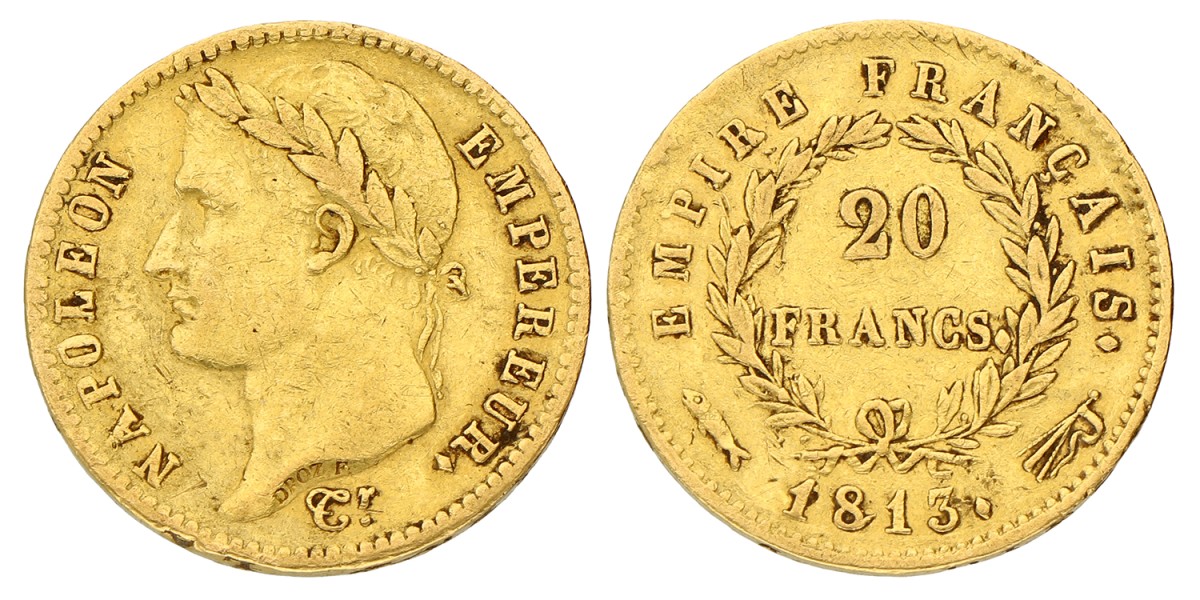 20 Francs. Napoleon I. 1813 Vis. Zeer Fraai.