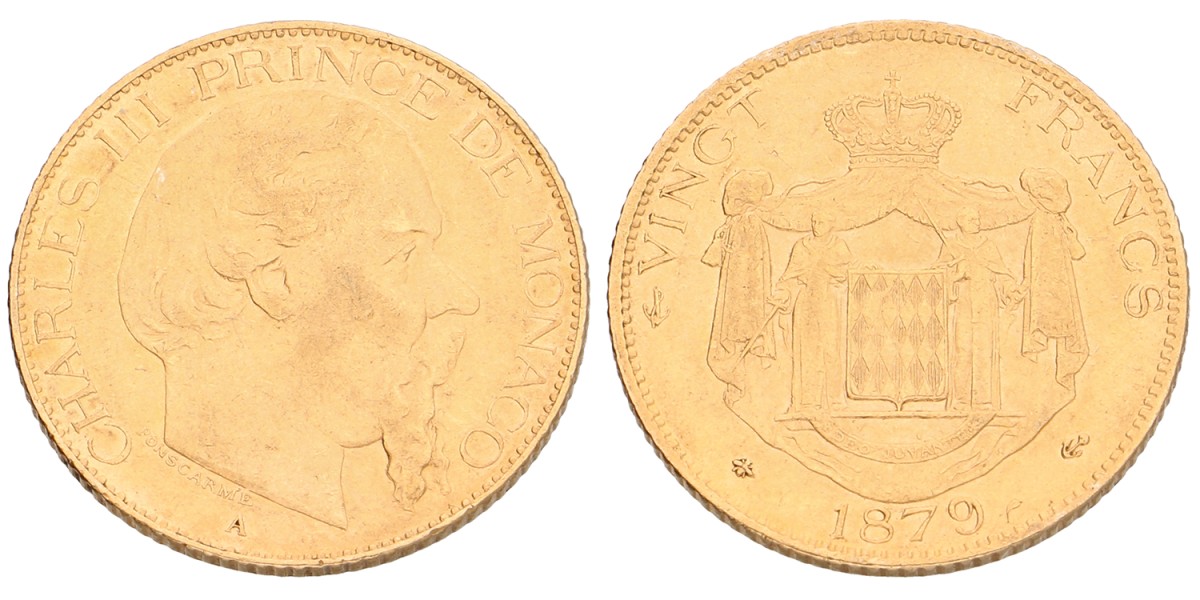 Monaco. Charles III. 20 Francs. 1879. XF.
