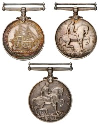 Great Britain. Lot (3) Military medal 1914 - 1918 & Naval Long service - Given to M. 11512 H.W. Montague E.R.A. 1 H.M.S. Frobisher, M. 11512 H.W. Montague B. Art. R. N & M. 32437 F.W. Bullas E.A. 5 R.N.