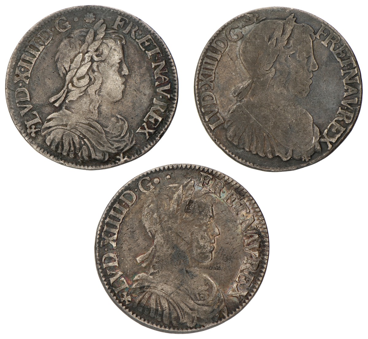 France. Louis XIII. Lot (3) ½ Ecu. 1651, 1652 & 1654. F - VF.